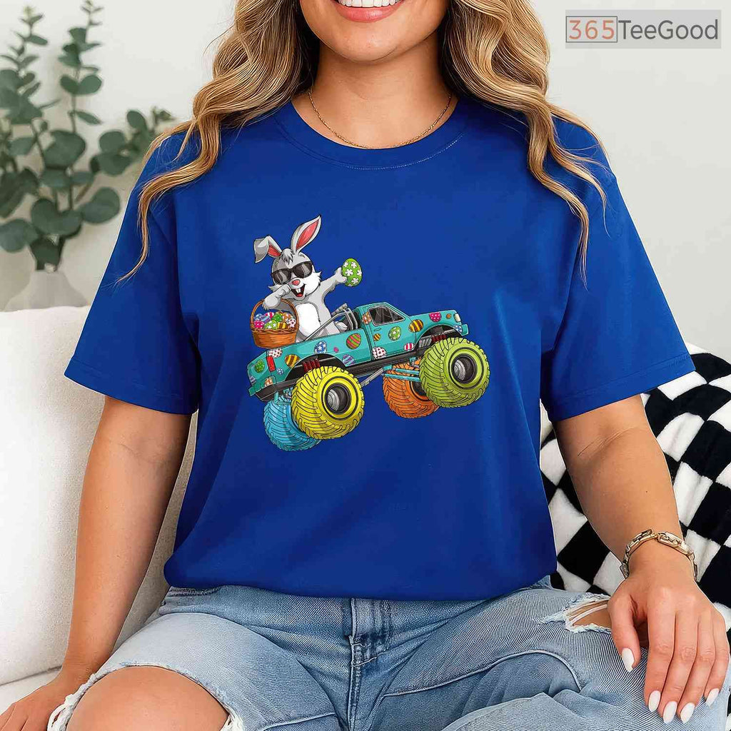 Dabbing Bunny Happy Easter T-Shirt Monster Truck Lovers Kids Boys Cool Shirt