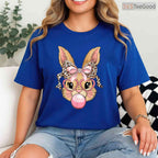 Cute Bunny Rabbit Face Leopard Glasses T-Shirt Girl Happy Easter Trendy Shirt