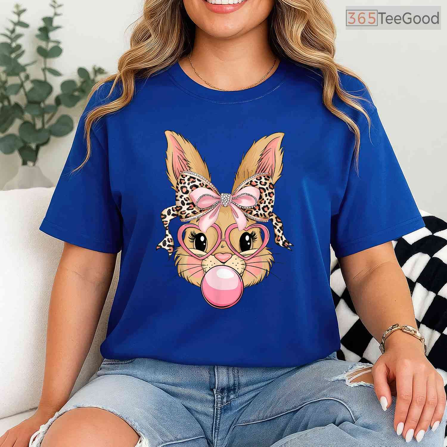 Cute Bunny Rabbit Face Leopard Glasses T-Shirt Girl Happy Easter Trendy Shirt
