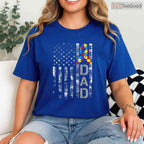 Autism Awareness Dad USA Flag Fathers Day Shirt April Support Men Gift T-Shirt