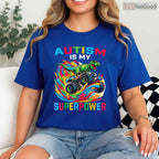 Autism Is My Superpower Dino T Rex Truck Shirt April Awareness Kids Boys T-Shirt