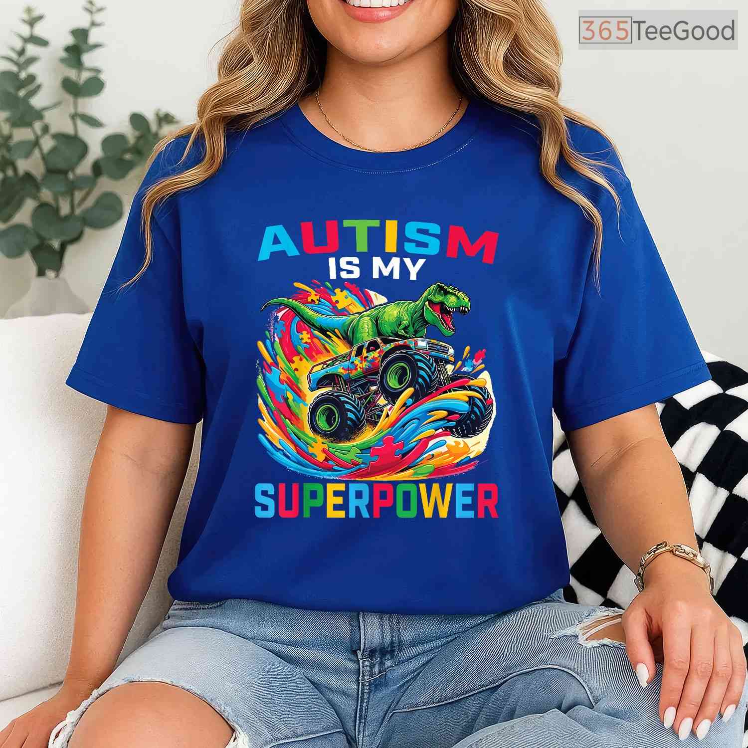 Autism Is My Superpower Dino T Rex Truck Shirt April Awareness Kids Boys T-Shirt
