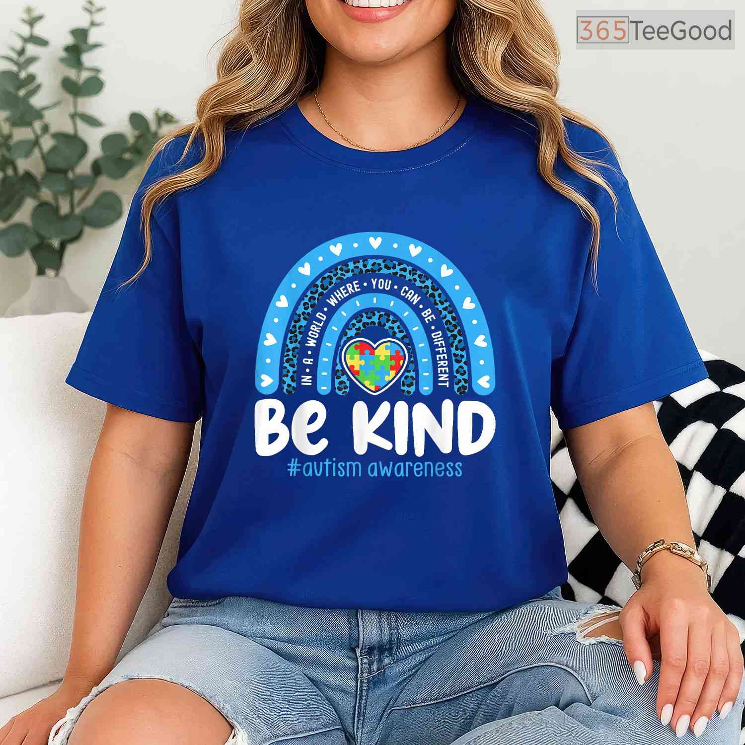 Rainbow In April We Wear Blue Ribbon Autism Shirt Awareness Month Women T-Shirt