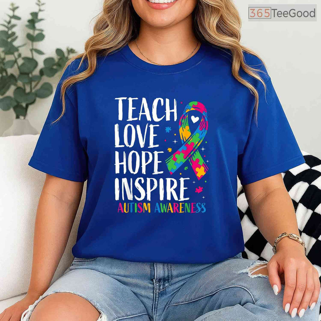 Autism Awareness Ribbon Mom Dad Kids Autistic Shirt April Support Family T-Shirt