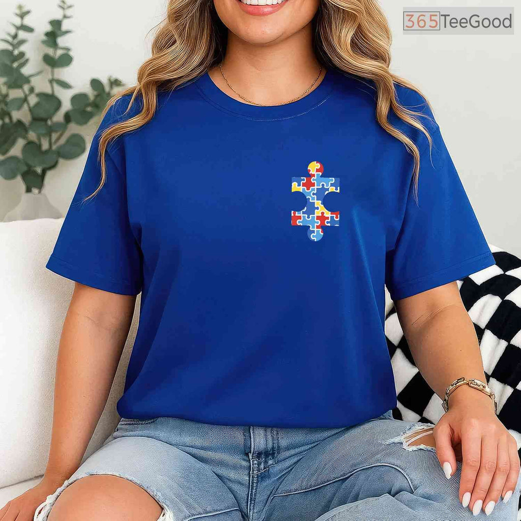 Autism Awareness Puzzle Piece Pocket Shirt Autistic Gift April Month Men T-Shirt