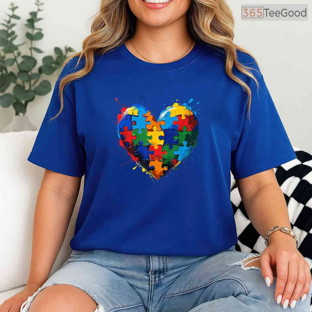 Autism Awareness Heart Valentine Day Puzzle Shirt April Boy Girl Love T-Shirt