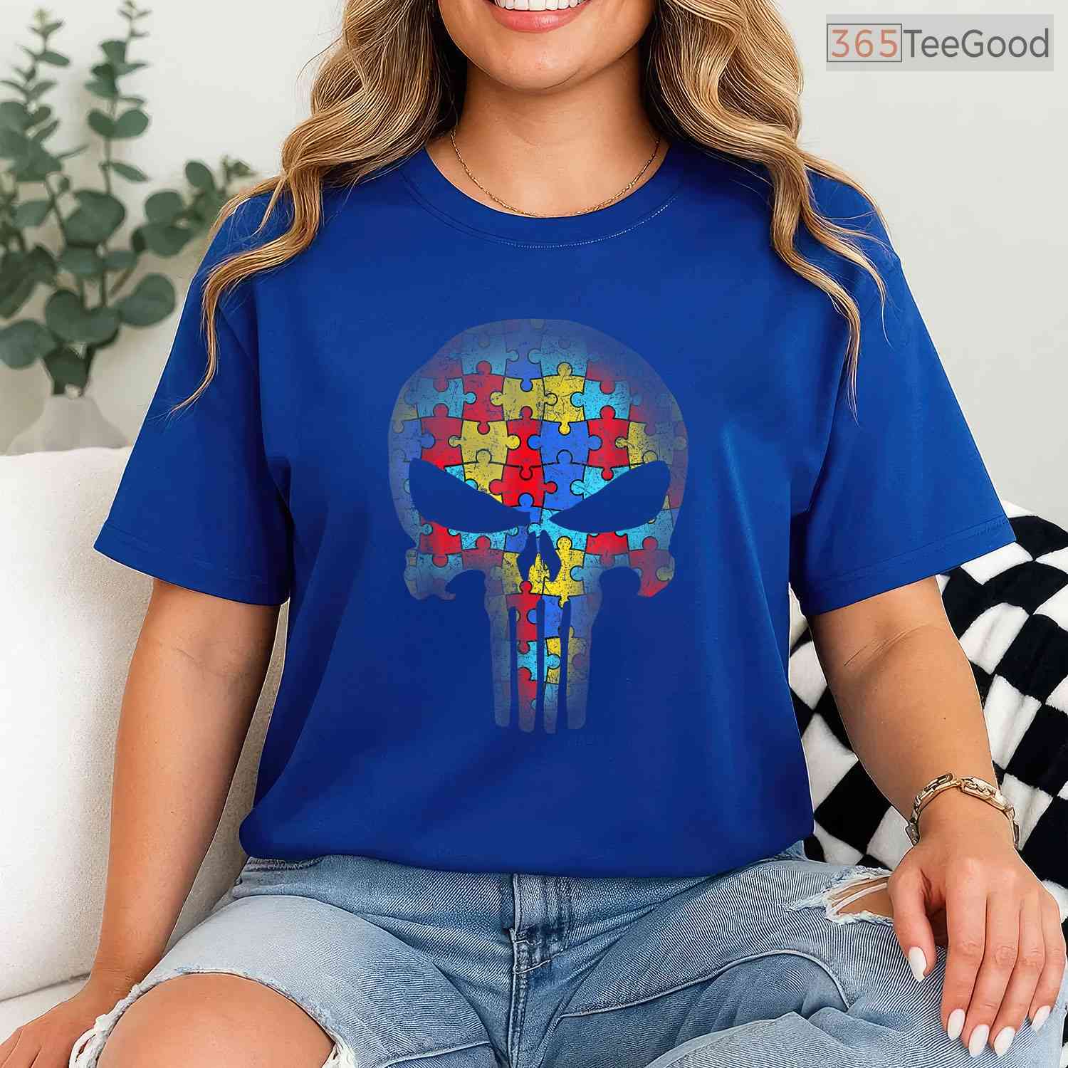 Skull Autism Awareness Puzzle Piece Mens Womens Shirt April Cool Edgy T-Shirt