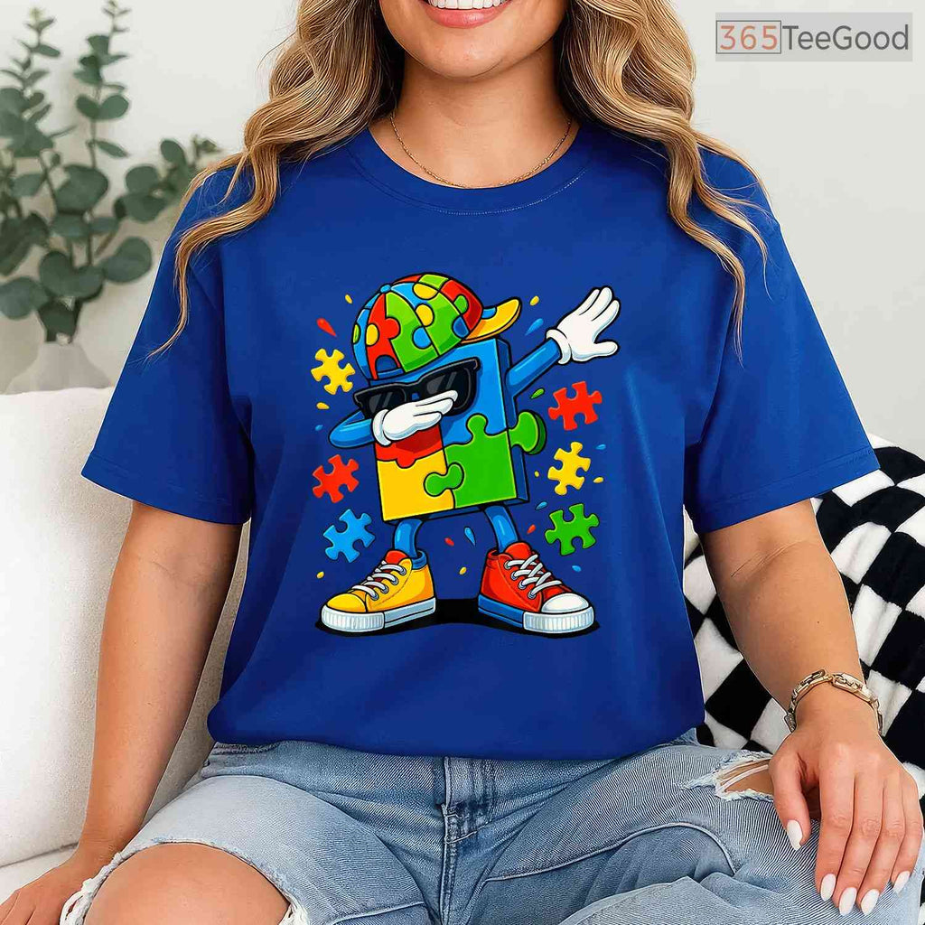 Dabbing Puzzle Piece Autism Awareness Shirt April Month Kids Cool Gift T-Shirt