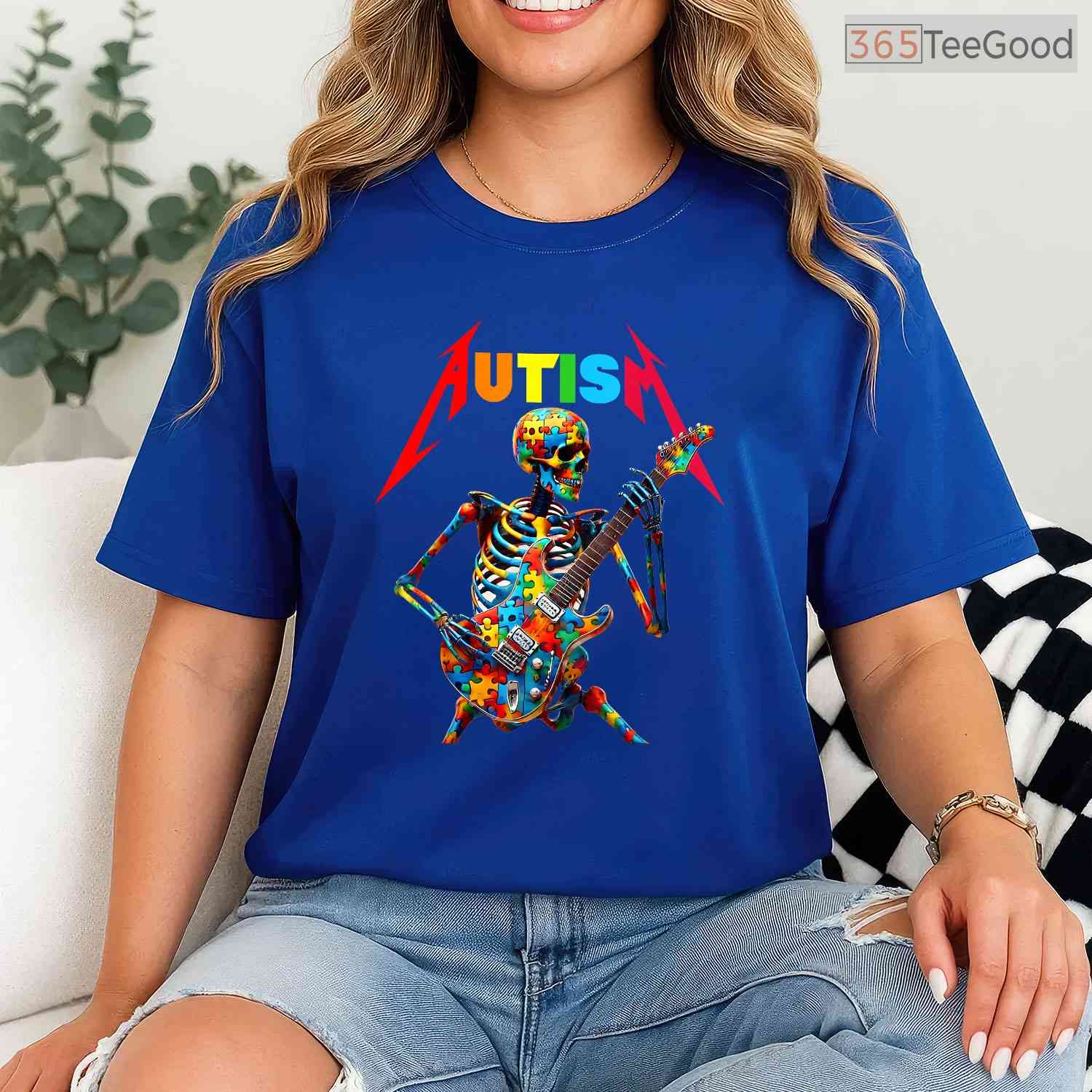 Autism Skeleton Guitar Player Rock Music Shirt April Awareness Cool T-Shirt