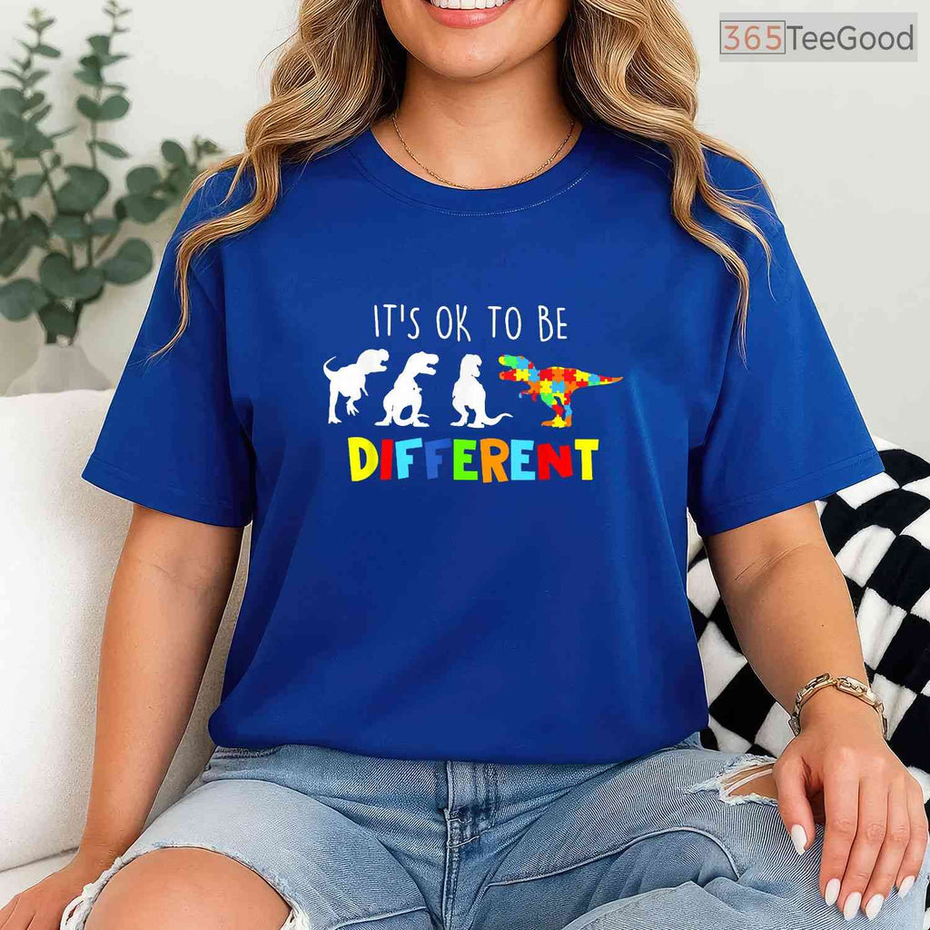Autism Dinosaur Kid Boys Its Ok To Be Different Shirt April Awareness T-Shirt