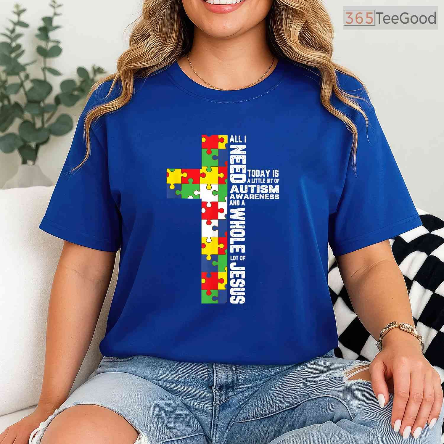 Autism Awareness Jesus Cross Puzzle Cool Christian Shirt April Faith T-Shirt