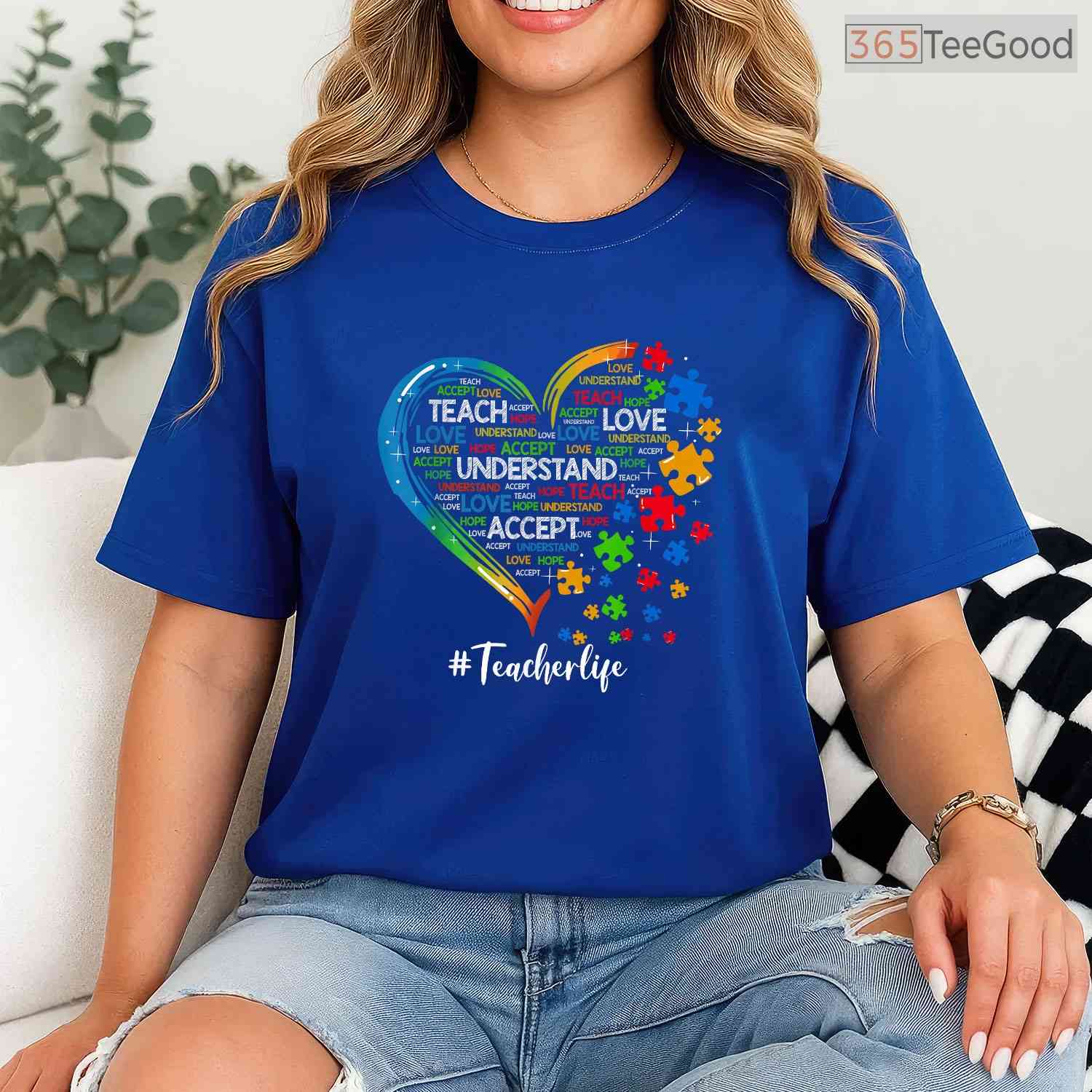 Teach Accept Understand Love Teacher Heart Autism Shirt April Awareness T-Shirt