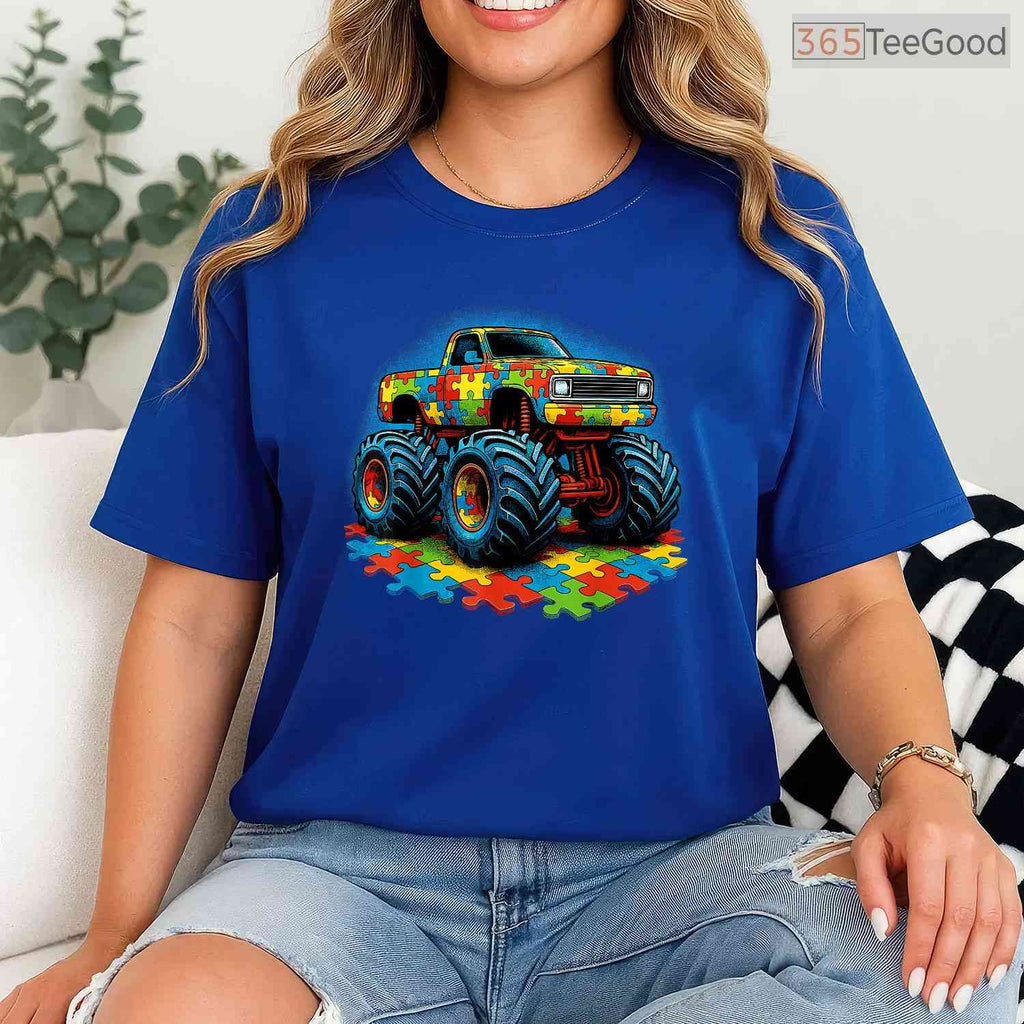 Autism Awareness Monster Truck Shirt April Month Boys Kids Cool Gift T-Shirt