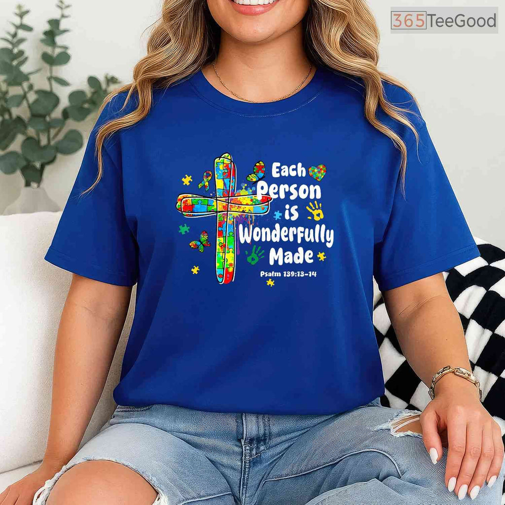 Each Person Is Wonderfully Made Christian Autism Bible Verse Shirt April T-Shirt