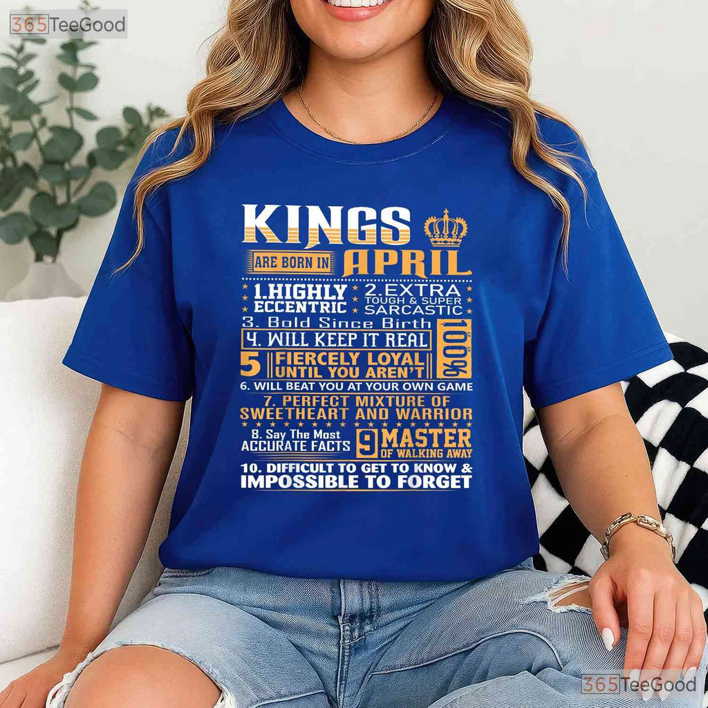 Kings Are Born In April T-Shirt - Best Birthday Gift For Men - Cool Crown Graphic