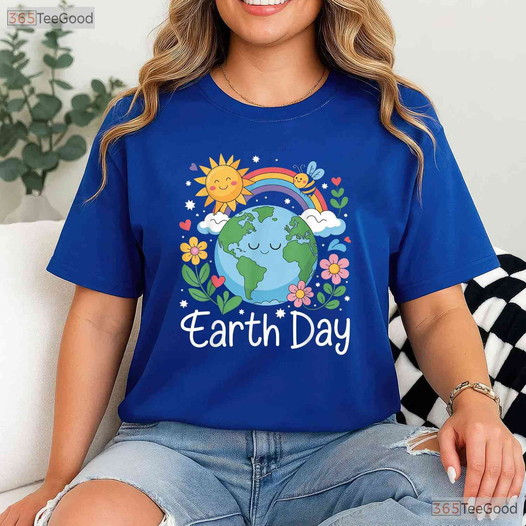 Earth Day Shirt Kids And Women Planet Smile T-Shirt Happy World Eco Friendly Gift