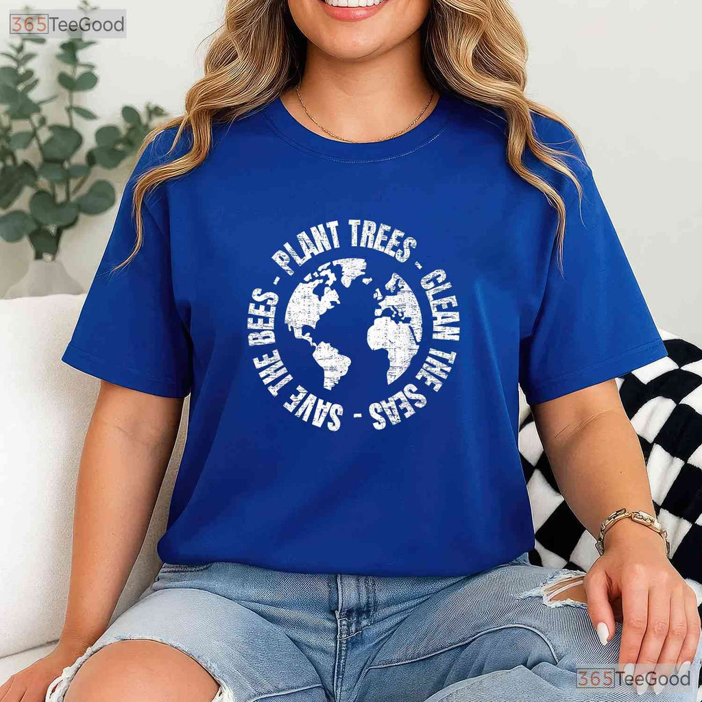 Save Bees Plant Trees Clean Seas Earth Day T-Shirt Environmentalist Eco Tee