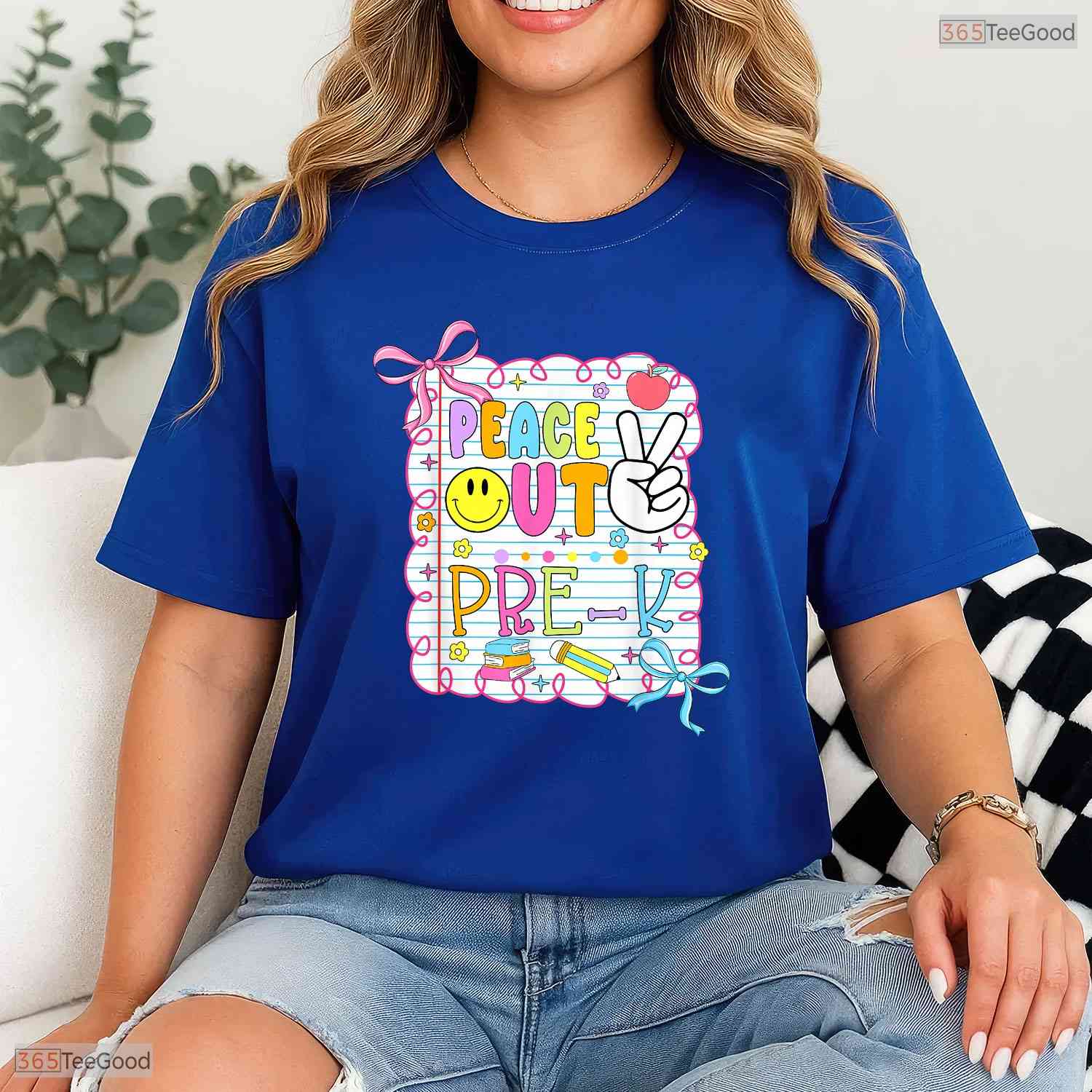 Trendy Peace Out Pre-K Kid Girl Last Day Of School Bow Coquette T-Shirt