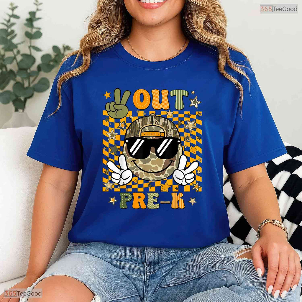 Trendy Peace Out Pre-K Camo Last Day Of School Graduation Kids Boy T-Shirt