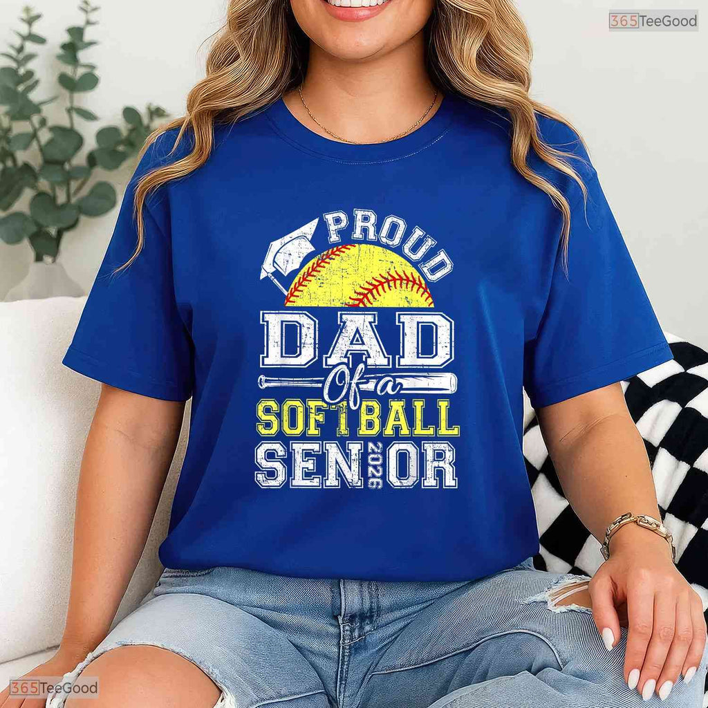 Awesome Proud Dad Of A 2026 Senior Softball Graduate Athlete Sports T-Shirt