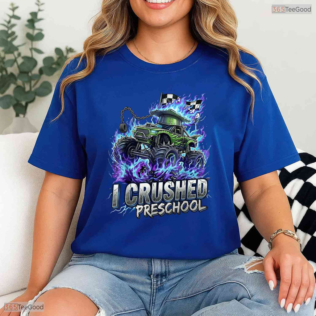 Fun I Crushed Preschool Graduation 2026 Big Truck Preschool Boys Party T-Shirt