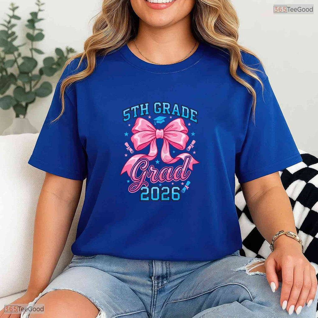 Cute Pink Coquette Bow 5th Grade Graduation 2026 Elementary School Girls T-Shirt