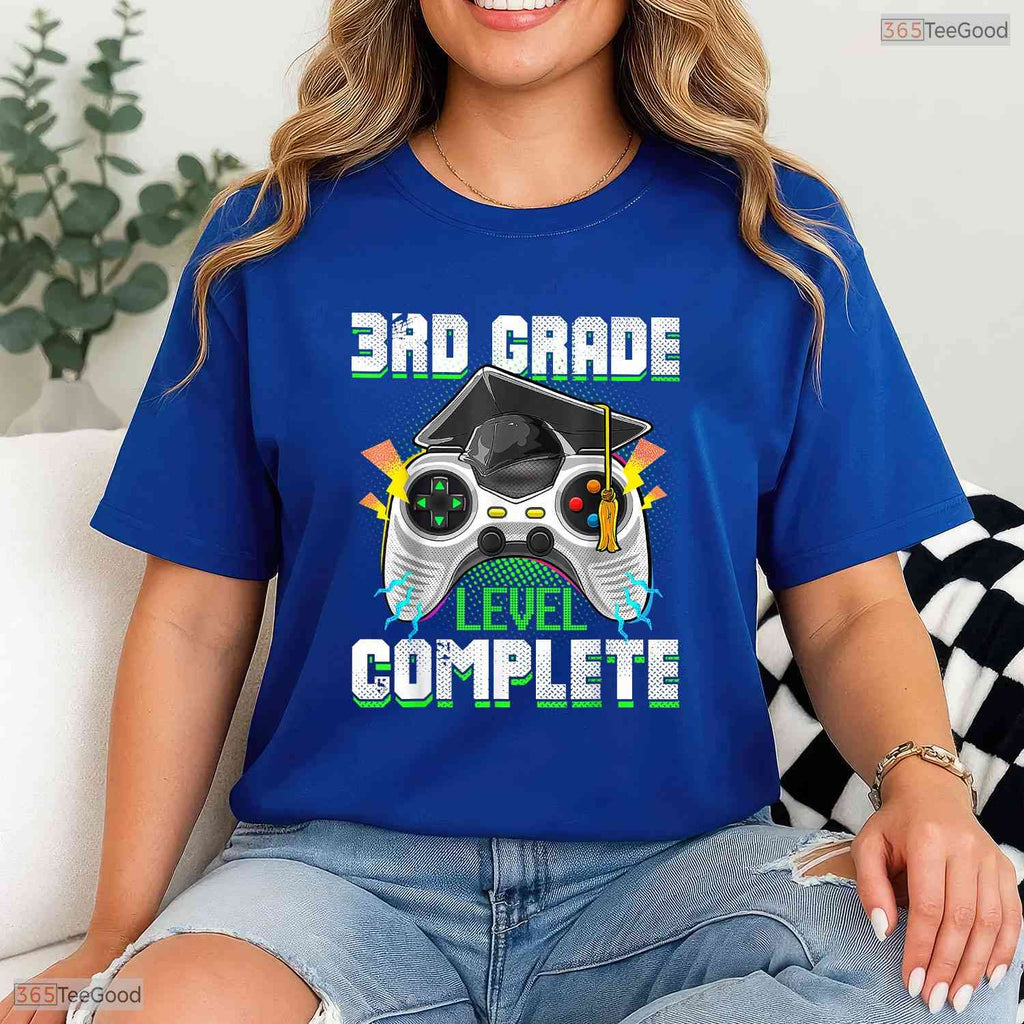 3rd Grade Level Complete Funny Third Grade Video Gamer Boys Graduation Party Shirt