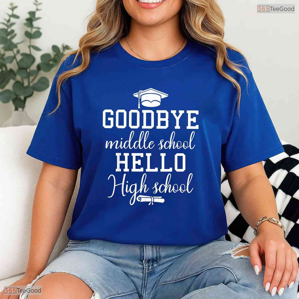 Goodbye Middle School Hello High School 8th Grade Graduation Celebration Shirt