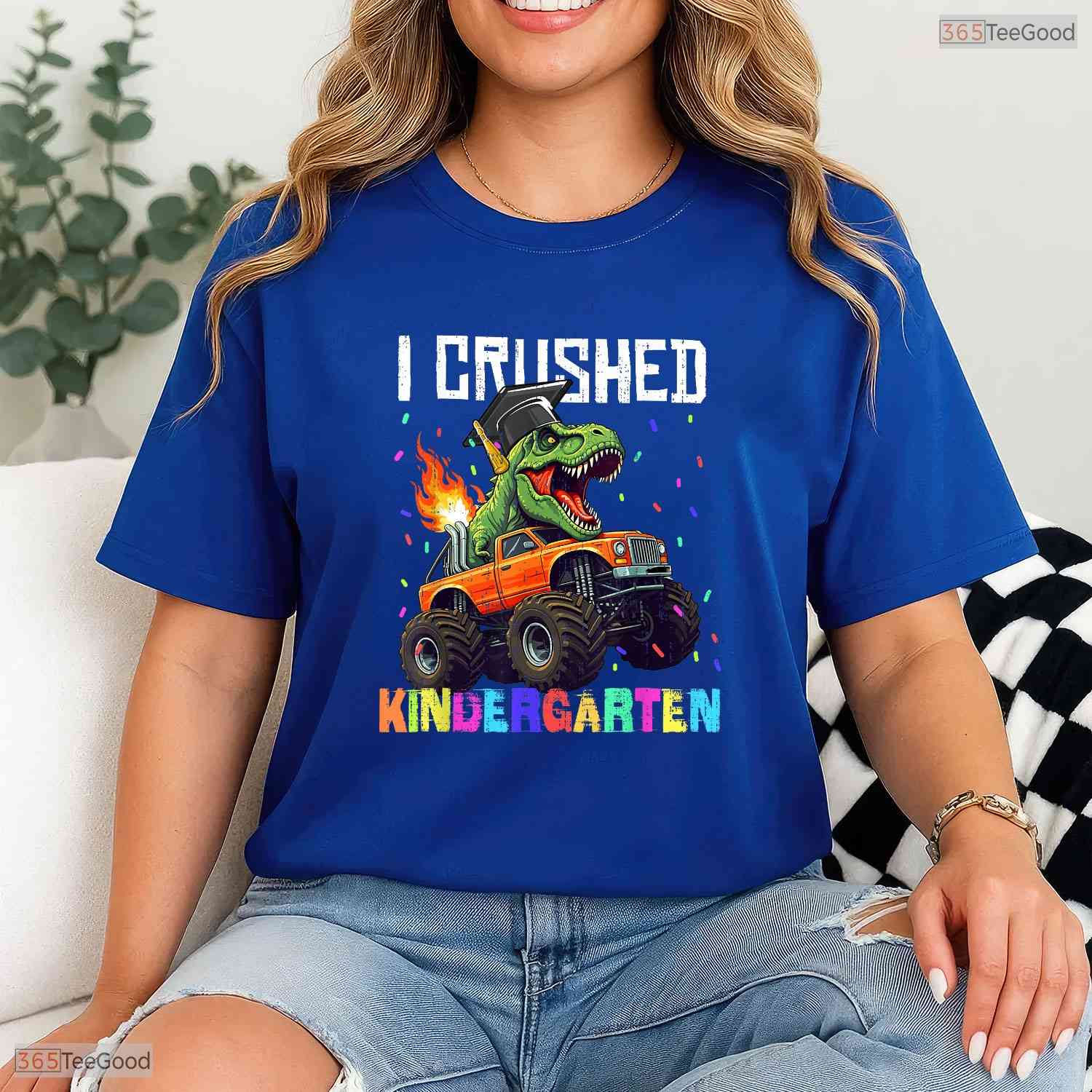 I Crushed Kindergarten Cute T Rex Truck Boys Moving Up Graduation Youth Shirt