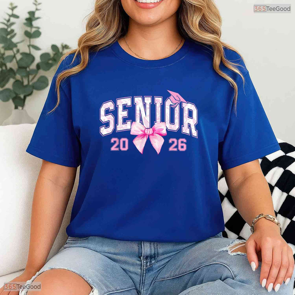 Cute Pink Bow Senior 2026 Coquette Class Of 2026 Graduation Apparel Girls Shirt