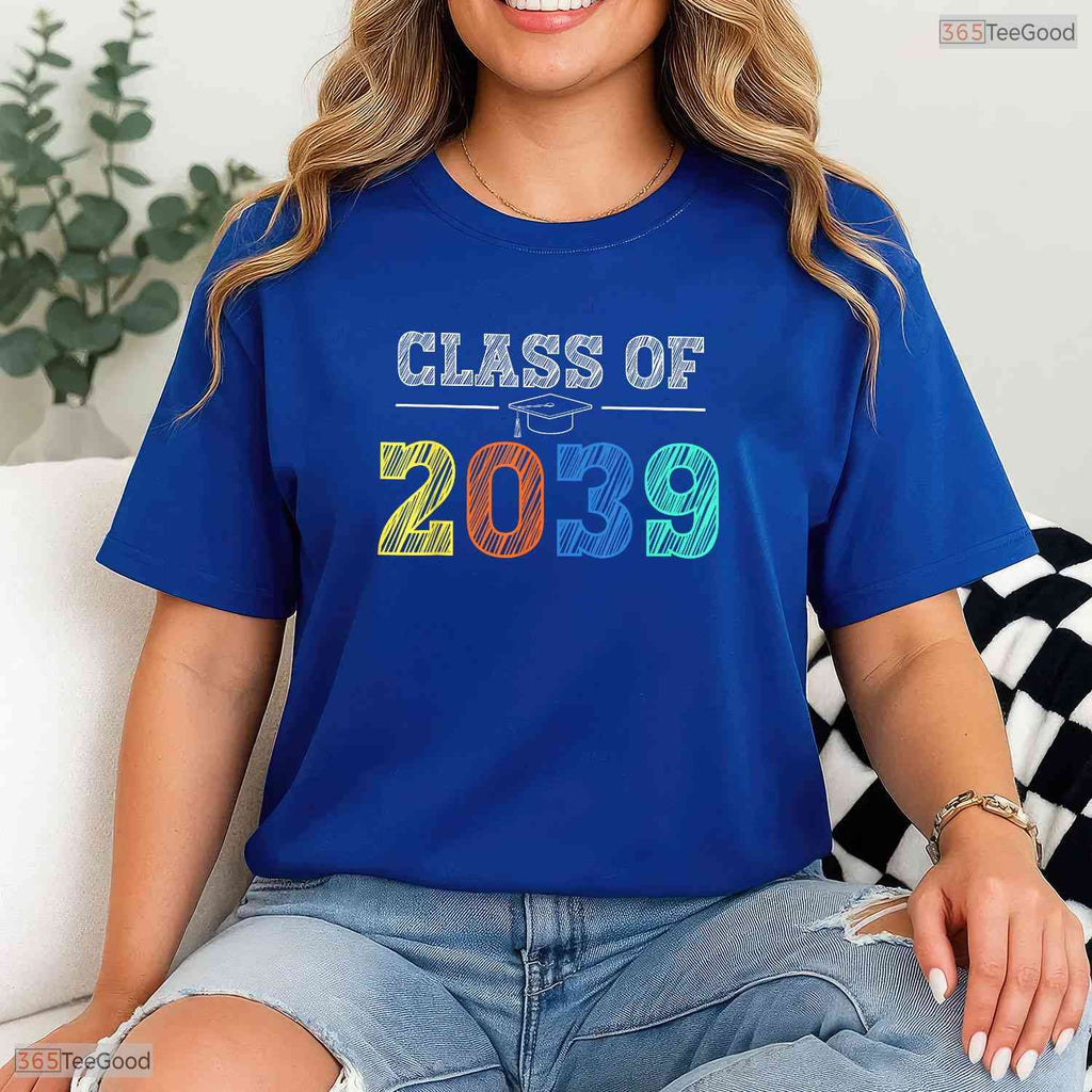 Class Of 2039 Grow With Me First Day Of School Milestone Youth Graduation Party Shirt