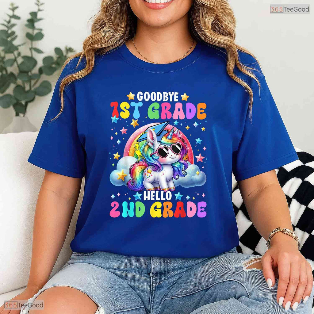 Cute Unicorn Goodbye 1st Grade Hello 2nd Grade Girls Moving Up Graduation Youth Shirt