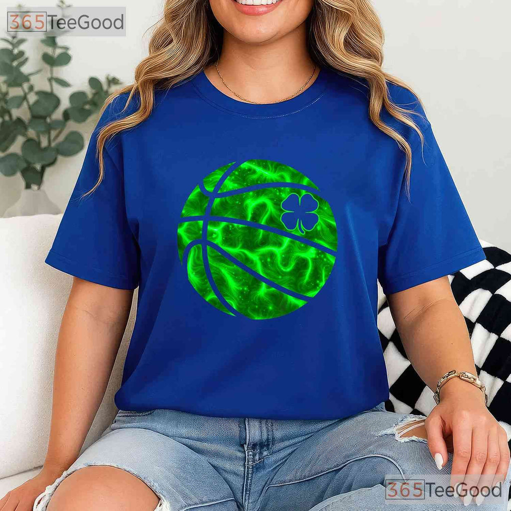 Basketball Shamrock Lucky Clover St Patricks Day T-Shirt Sport Boys Tee