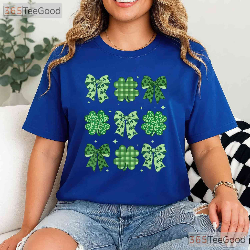 Coquette Bow Shamrock St Patricks Day T-Shirt Cute Ribbon Irish Girl