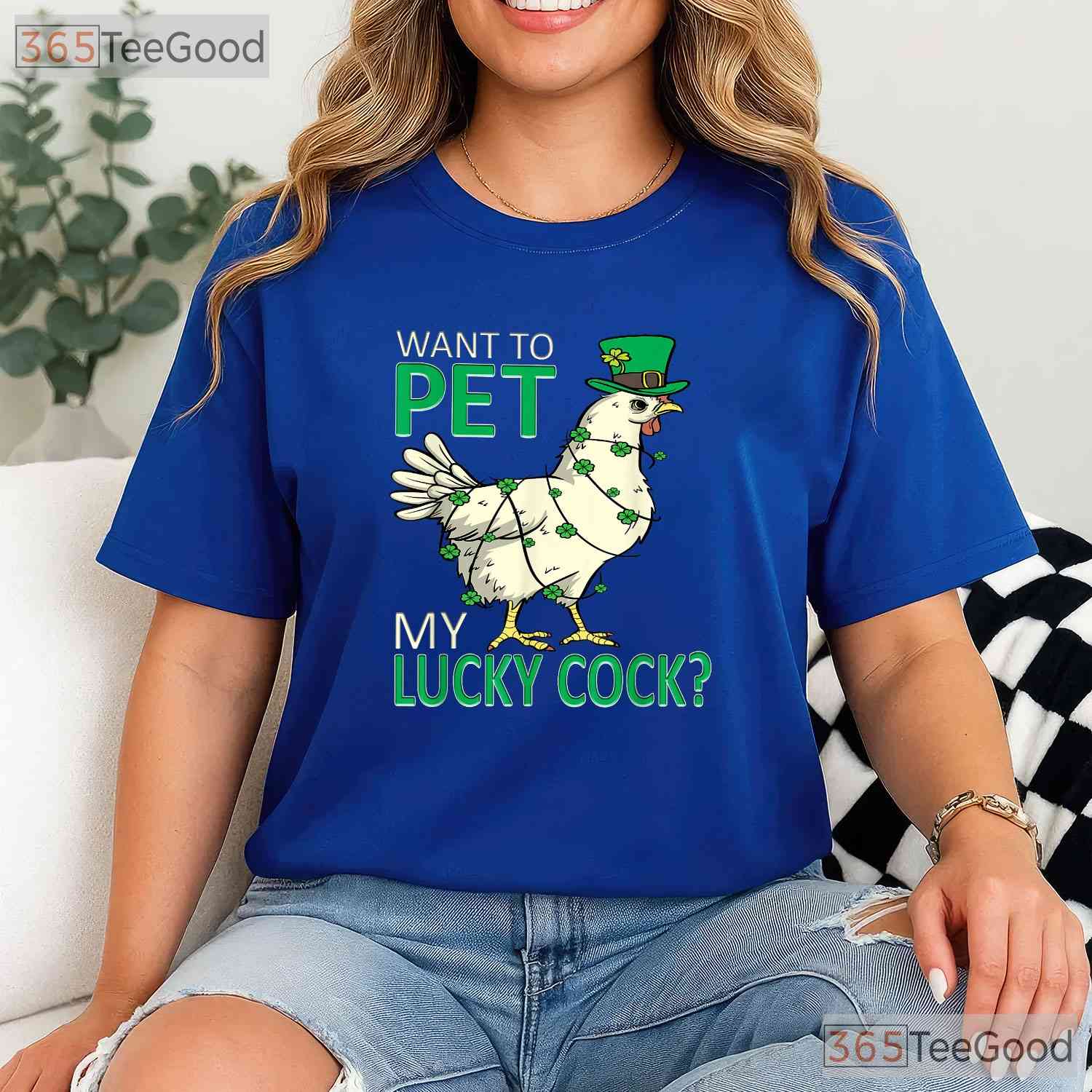 Want To Pet My Lucky Cock Chicken St Patricks Day T-Shirt Adult Humor
