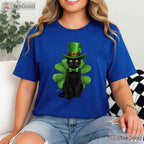 Black Cat Shamrock St Patricks Day T-Shirt Funny Kitten Pet Lover Tee