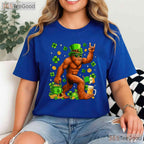 Bigfoot Sasquatch Carrying Shamrock St Patricks Day T-Shirt Hide Seek Champ