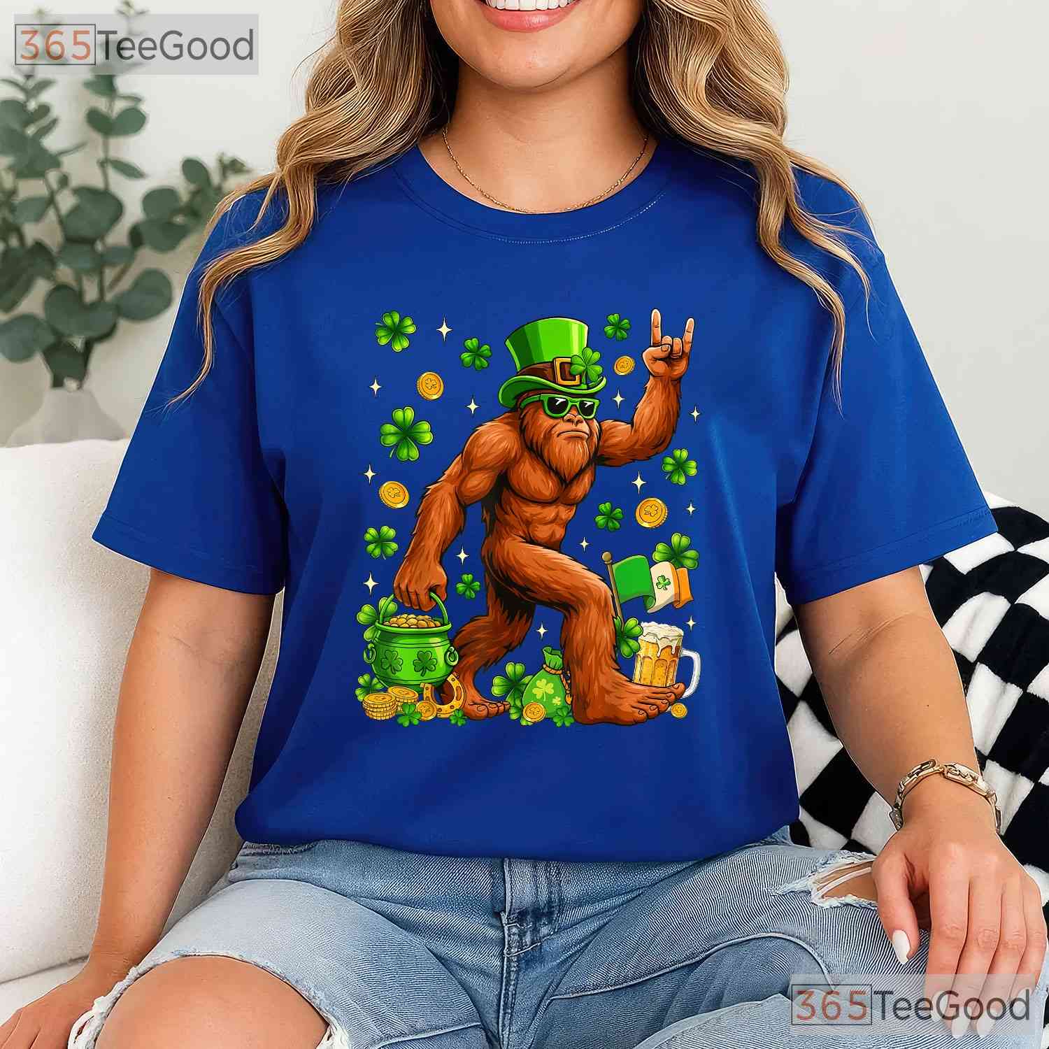 Bigfoot Sasquatch Carrying Shamrock St Patricks Day T-Shirt Hide Seek Champ