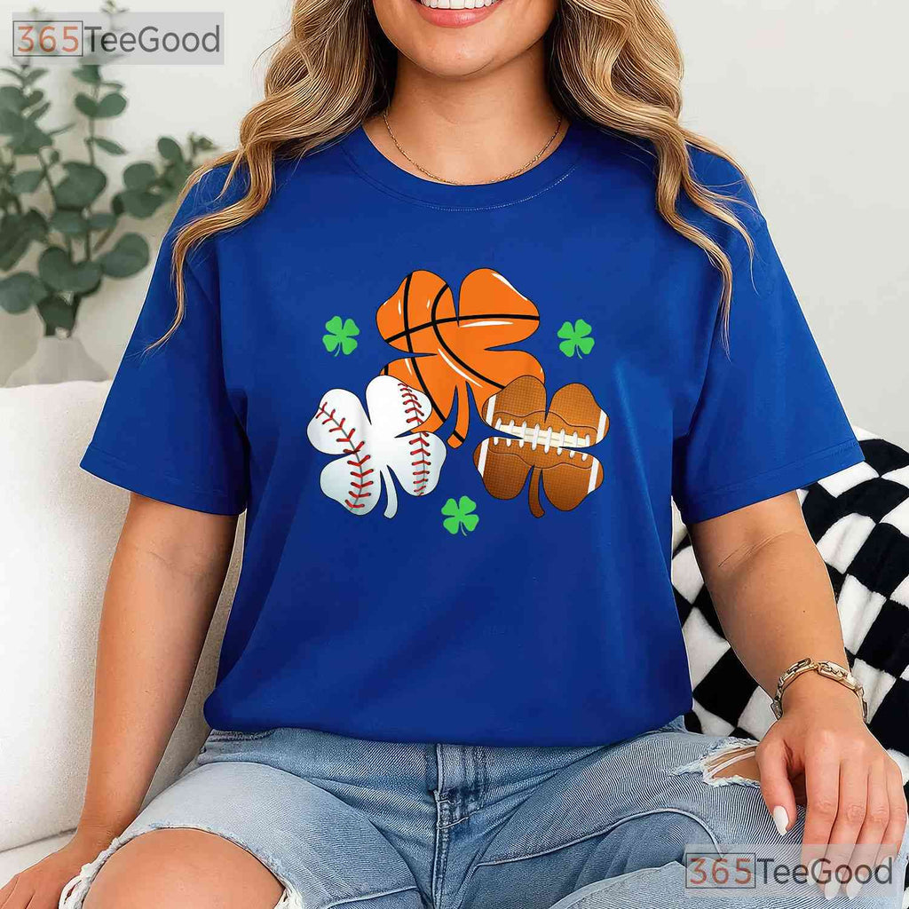 Shamrock Basketball Baseball St Patricks Day T-Shirt Sporty Irish Boys Tee
