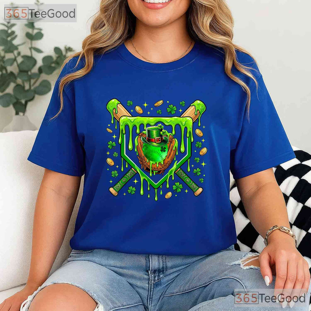 Baseball Ice Cream St Patricks Day T-Shirt Funny Sports Player Boys Tee