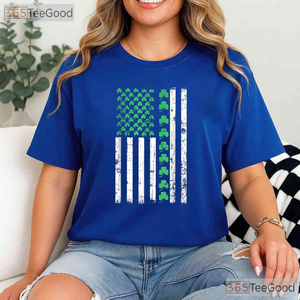 American Flag Irish St Patricks Day T-Shirt Patriotic Shamrock Men Gift