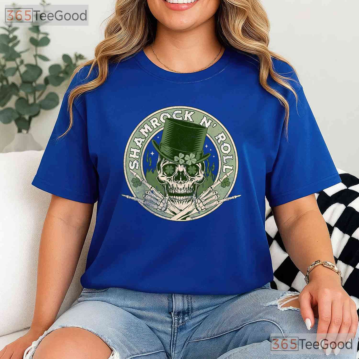 Shamrock And Roll Skull Rocker St Patricks Day T-Shirt Edgy Music Lover Tee