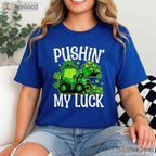Pushing My Luck Tractor St Patricks Day T-Shirt Funny Farm Boys Toddler Tee