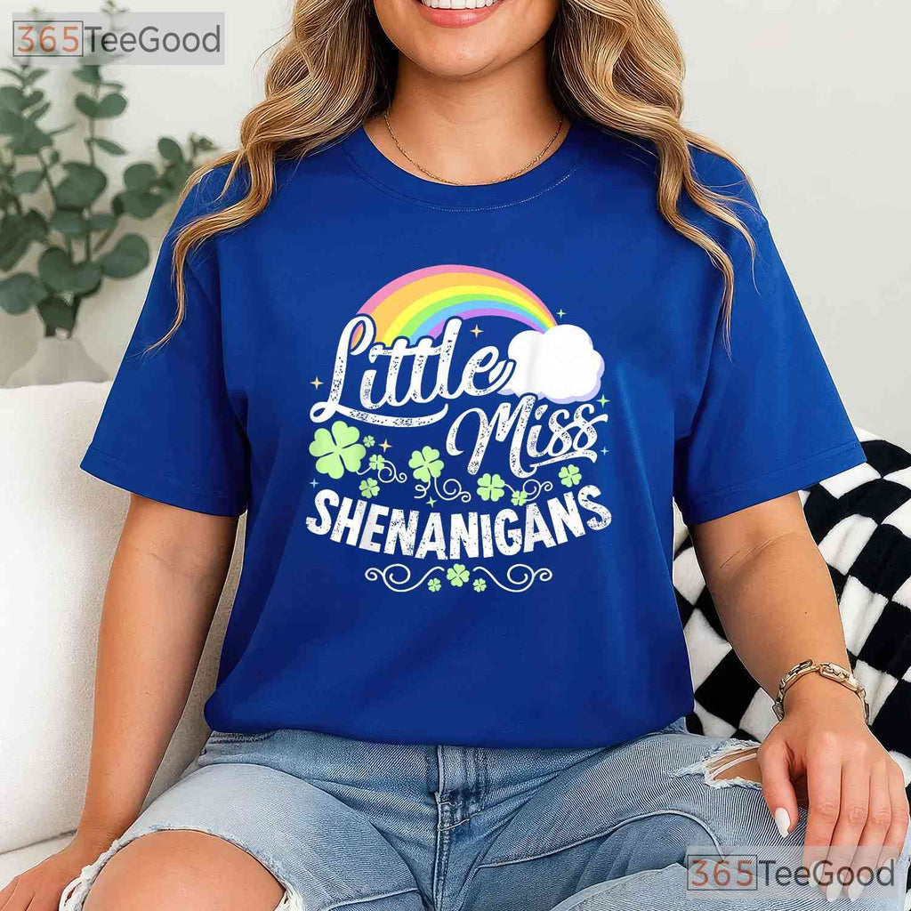 Little Miss Shenanigans St Patricks Day T-Shirt Cute Retro Toddler Girl Tee