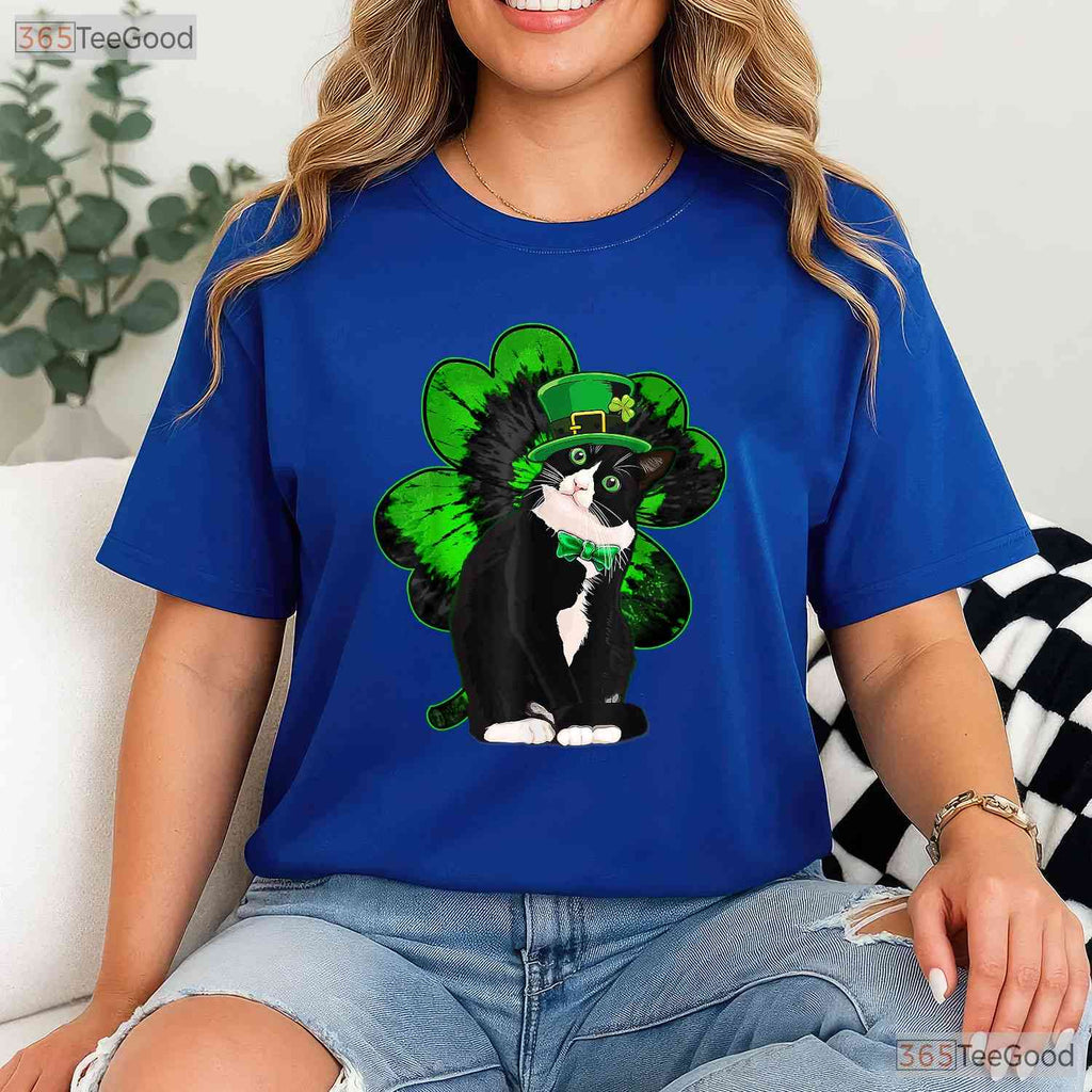 Funny St Catricks Day T-Shirt Cute Cat Leprechaun Hat Irish Pet Lover Tee