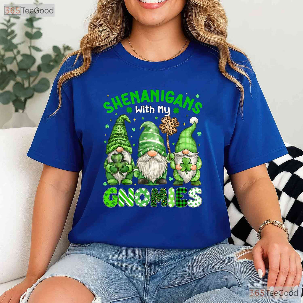 Shenanigans With My Gnomies St Patricks Day T-Shirt Leopard Plaid Women