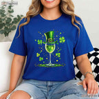 Irish Shamrock Wine Glass St Patricks Day T-Shirt Funny Drinking Women Tee