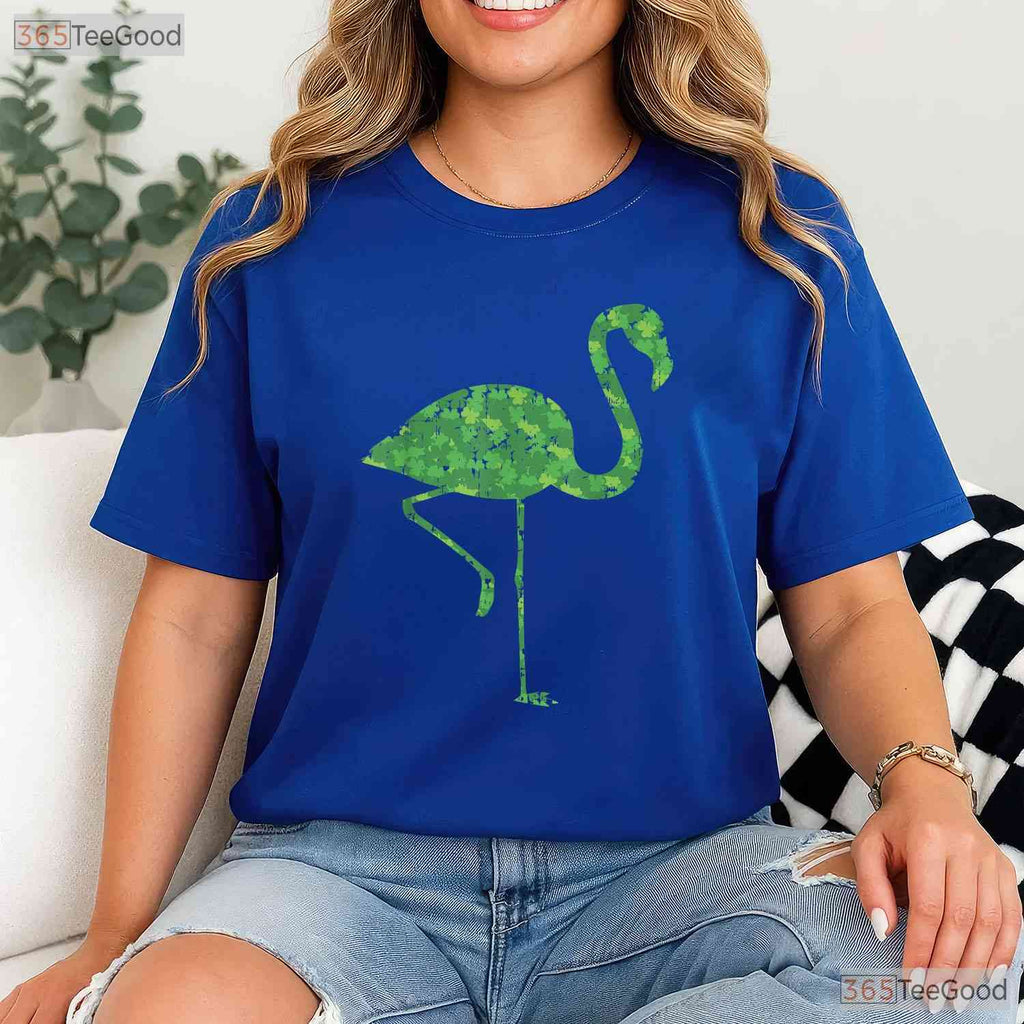 Pink Flamingo Shamrock St Patricks Day T-Shirt Cute Bird Animal Lover Tee
