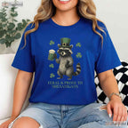Feral And Prone To Shenanigans Raccoon St Patricks Day T-Shirt Trash Panda