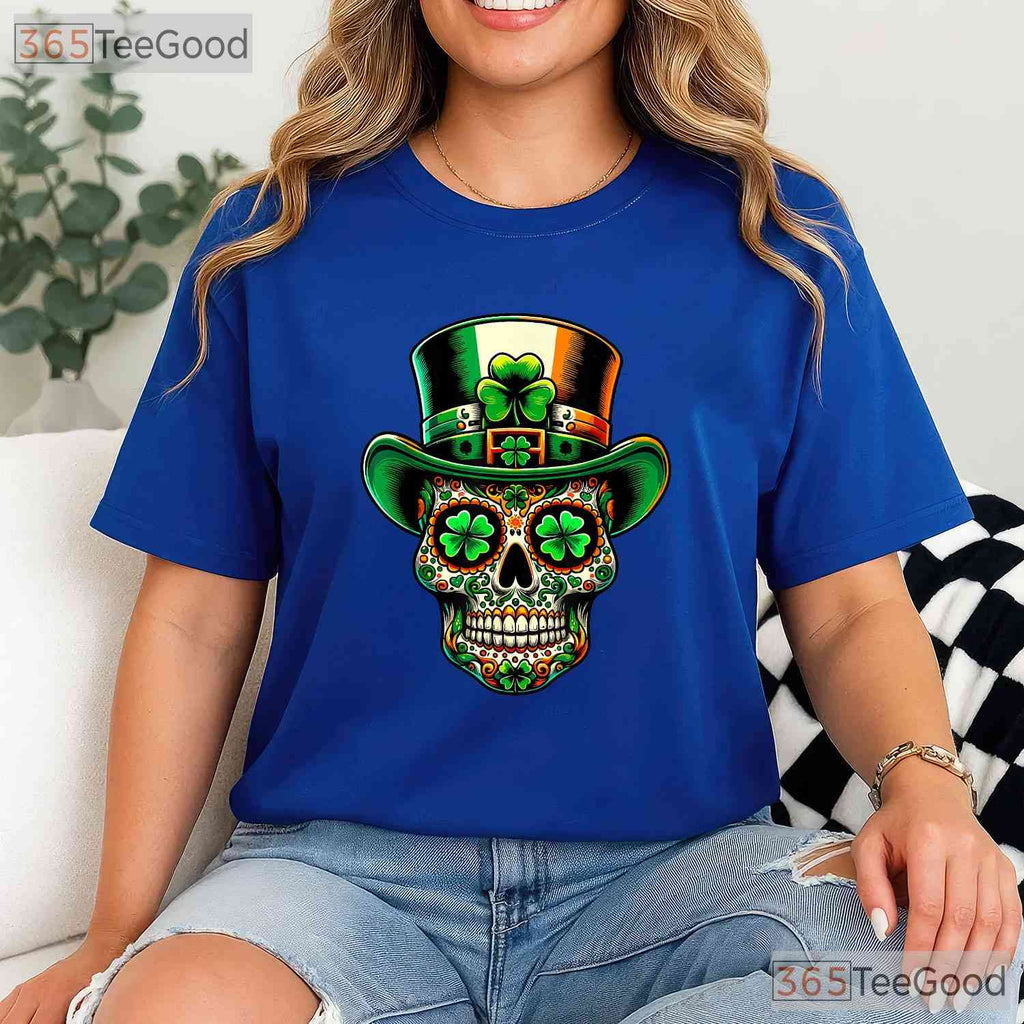 Irish Sugar Skull St Patricks Day T-Shirt Day Of The Dead San Patties Tee